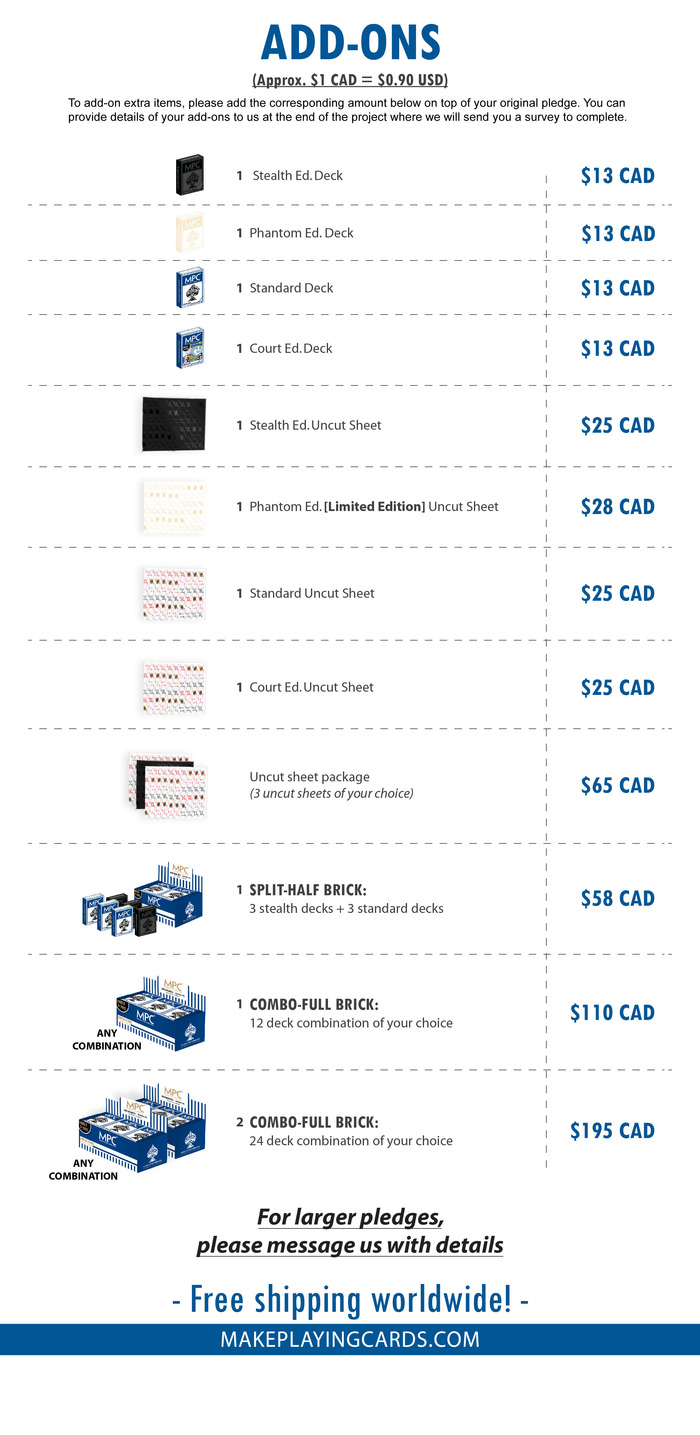 Add-ons price list