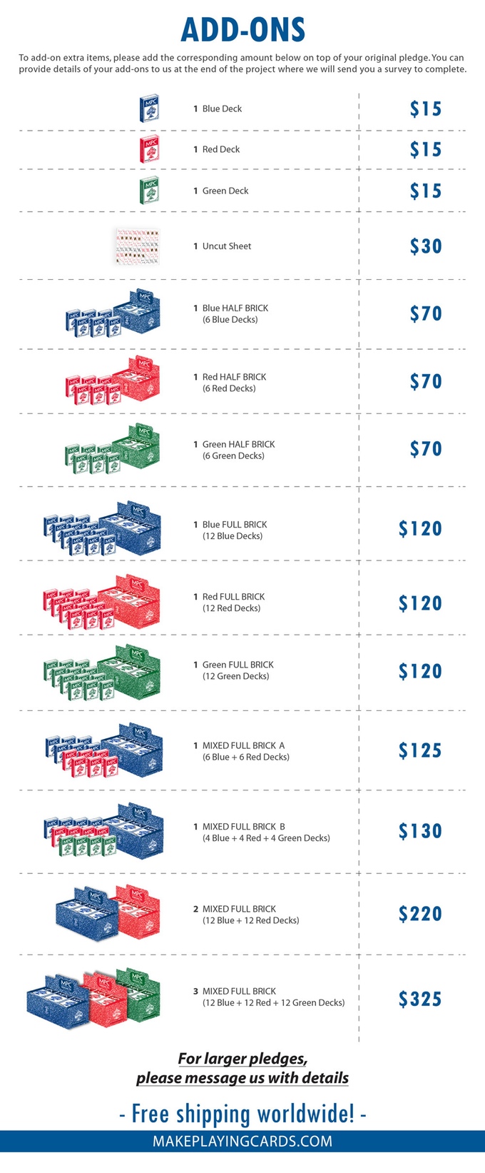 Add-ons price list